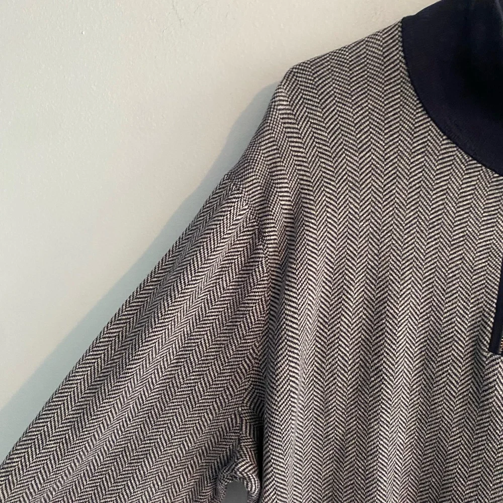 J. Crew Cotton Blue and Grey Half-Zip Sweater in Herringbone